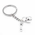 Vintage silver fitness keychain featuring barbell and kettlebell charms on a metal ring - Kettlebell Style