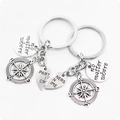 Porte-clés boussole et cœur en argent avec gravure Best Friends, lot de 2 pièces - Style Partenaires de Crime Basique