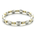 Bracciale elastico fatto a mano con perle ovali in metallo lucido argento e oro - Stile Bracciale Tono Argento e Oro (XIAJIASL1572)
