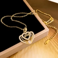 Vergoldete Doppelherz-Halskette mit LOVE-Gravur und rosa Zirkonia-Anhänger - Doppelherz LOVE (XL1518) / Gold