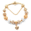 Gold-plated snake chain bracelet with crystal heart pendant and I love you engraving - Gold Heart Words Style