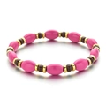 Bracciale elastico con perline ovali rosa acceso e distanziatori dorati stile macaron - Stile Bracciale con Perline Rosa Acceso e Marrone (XIAJIASL1573)