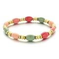 Elastic beaded bracelet with pink, red and green macaron beads and golden spacers - Pink Red Green Beige Beaded Bracelet Style (XIAJIASL1574)