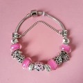 Perlenarmband mit rosa Kristallen und silberner Schlangenkette für Damen im DIY-Stil - 18cm / Rosa