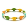 Elastic beaded bracelet with colorful macaron resin beads and gold spacers - Yellow Green Orange Blue Multicolor Beaded Bracelet Style (XIAJIASL1577)