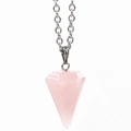 Halskette mit rosa Quarz-Sechskantprisma-Anhänger und silberner Gliederkette - Rosenquarz