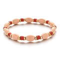 Macaron salmon pink and red beaded elastic bracelet with polished gold metal spacers - Salmon Pink and Red Beaded Bracelet Style (XIAJIASL1579)