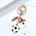 Portachiavi da calcio dorato con scarpa rossa e ciondolo I Love Soccer - Lega Calcio 3# (Stile Doppia Palla)