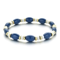 Bracciale elastico con perline da rugby blu scuro e sfere bianche in finitura oro - Stile Bracciale con Perline Blu Scuro e Bianco (XIAJIASL1581)