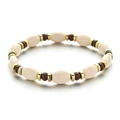 Bracciale elastico con perle ovali beige, accenti marroni e distanziatori dorati - Stile Bracciale con Perline Beige e Marrone (XIAJIASL1582)