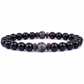 Bracelet pour homme en perles de verre noir et pierre volcanique 8mm avec perles en bois - Style Verre Noir Double Labradorite