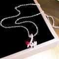 Silberne Herzkette mit rotem Edelstein und I LOVE YOU Mom Gravur in Geschenkbox - Rosenrotes Herz (XL1744) / Gold