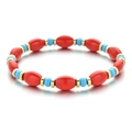 Bracciale elastico bohémien con perline rosse a oliva e dettagli blu vivaci - Stile Bracciale con Perline Rosso e Blu (XIAJIASL1584)