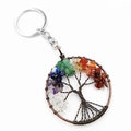 Detailed view of handmade copper Tree of Life keychain with colorful tumbled gemstones - Red Copper Style