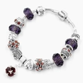 Zilveren slangenarmband met paarse kristallen kralen en Be My Valentine hartbedeltje - Paars