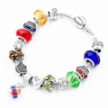 Bracciale a catena snake con perline di cristallo colorate e ciondolo a cuore inciso - Colorato