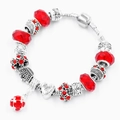 Zilveren kralenarmband met rode kristallen, kroon en Be My Valentine hartvormige hanger - Rood