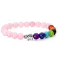 Detail of pink crystal beads with silver elephant charm and seven chakra stones bracelet - Rose Quartz