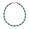 Bracciale elastico con perline di agata verde scuro, turchese e distanziali in metallo oro - Stile Collana con Perline Verde Scuro e Blu Cielo (XIAJIASL1590)