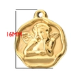 Gouden 16mm roestvrijstalen ronde hanger met een 3D-reliëf van een kleine engel - Engel Reliëf (BXG152)