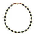 Elegante bracciale con perline nere ovali e accenti metallici dorati in stile macaron - Stile Collana con Perline Nero e Oro con Cordino Rosso (XIAJIASL1595)