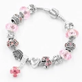 Bracciale a catena snake con perle di vetro rosa e ciondolo a cuore Be My Valentine - Rosa