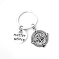 Silver anchor compass friendship keychain engraved with no matter where message - Compass Design Round Plate Style (2)