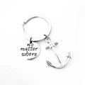 Silver stainless steel anchor keychain with No Matter Where engraved round charm pendant - Anchor Design Round Plate Style (1)