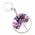 Silver Tree of Life keychain featuring handcrafted purple amethyst crystal stones - Amethyst