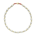 Bracciale elastico con perle ovali d'argento e accenti dorati in colori macaron - Stile Collana con Perline Argento e Oro con Cordino Rosso (XIAJIASL1596)