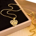 Goldene Herz-Halskette mit LOVE-Schriftzug und schwarz-weißem Zirkonia-Schachbrettmuster - Schachbrett LOVE (XL1853) / Gold