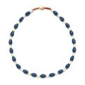 Bracciale elastico fatto a mano con perle blu scuro e distanziatori in metallo oro - Stile Collana con Perline Blu Scuro e Bianco con Cordino Rosso (XIAJIASL1598)