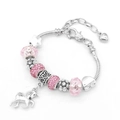 Pulsera con dijes de unicornio para niñas con cuentas de cristal rosa y estrellas de plata - Talla 16 / Rosa