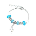 Pulsera de cuentas DIY para niñas con cristales azules y colgante de unicornio - Talla 16 / Azul