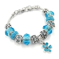 Pulsera de abalorios de cristal azul con cadena de serpiente plateada y dije de trébol - Azul lago