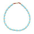 Bracciale elastico con perle ovali turchesi e distanziatori in metallo dorato - Stile Collana con Perline Blu Cielo e Oro con Cordino Rosso (XIAJIASL1561)