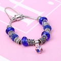 Pulsera de cadena de serpiente plateada con cuentas de cristal azul y dije de corazón - 19cm / Estilo Azul Oscuro