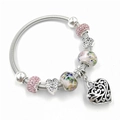 Pulsera de cuentas plateada con dijes de purpurina rosa y colgante de corazón hueco en cadena - Corazón Hueco (Rosa) / Rosa