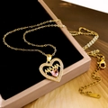 Goldene MAMA Herz Halskette mit rosa Edelstein und weißen Zirkonia Verzierungen - Rosa Herz Liebe Mama (XL1497) / Gold