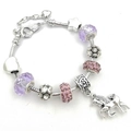 Pulsera de unicornio con cuentas de cristal violeta y estrellas de plata sobre cadena - 14cm / Púrpura