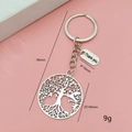 Détail macro du porte-clés Arbre de Vie avec étiquette Thank You et dimensions vues - Style Grand Porte-clés Arbre de Vie
