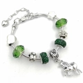 Pulsera de dijes DIY con colgante de unicornio y cuentas de cristal verde plateado - 14cm / Verde