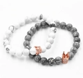 Ensemble de bracelets en perles couronne avec turquoise blanche et pierres marbre - Couronne Or Rose