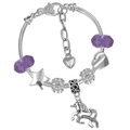 Pulsera de unicornio DIY con cuentas de cristal moradas y cadena de serpiente para niñas - 16cm / Púrpura