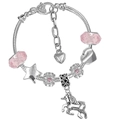Pulsera DIY con cadena de serpiente plateada, cuentas de cristal rosa y dije de unicornio - 16cm / Rosa