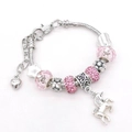 Pink crystal DIY unicorn charm bracelet for girls with silver plated snake chain - Size 14 / Pink