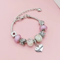 Pulsera rosa con cuentas de vidrio y colgante de corazón grabado 'Big Sister' - 16cm / Estilo Strass Rosa Corazón