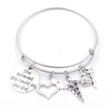 Pulsera de enfermera con símbolos médicos y colgantes motivadores en tono plateado - Plata antigua