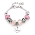 Pulsera de corazón Big Sister con cuentas rosas brillantes en cadena de plata - 16cm / Estilo Strass Blanco Corazón