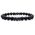 Bracelet pour homme en pierre de lave noire 8mm avec labradorite bleue et perles en bois - Style Pierre de Lave Symétrique